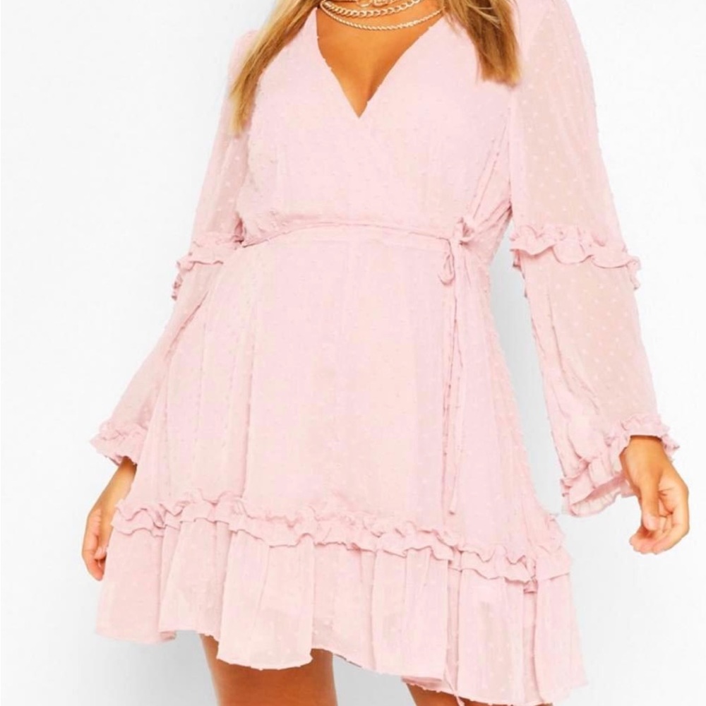 Pink Long Sleeve Mini Dress